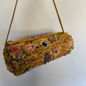 Laura Lee Floral Sequin Beaded Handbag Yellow
